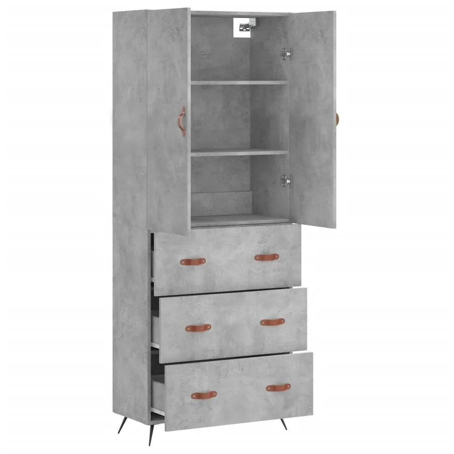 Buffet haut Gris béton 69,5x34x180 cm Bois d'ingénierie - 3