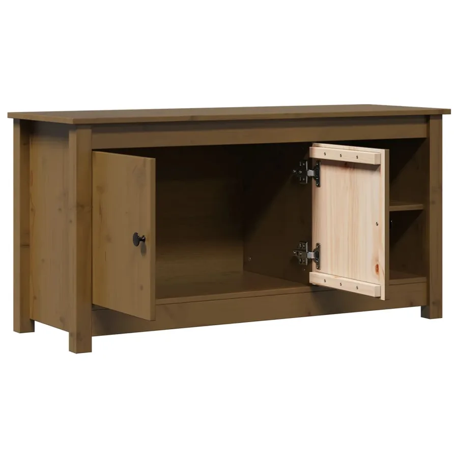 Meuble TV Marron miel 103x36,5x52 cm Bois de pin massif - 5