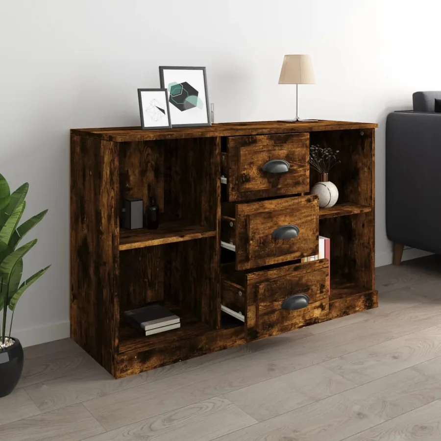 Buffet chêne fumé 104,5x35,5x67,5 cm bois d'ingénierie - 6