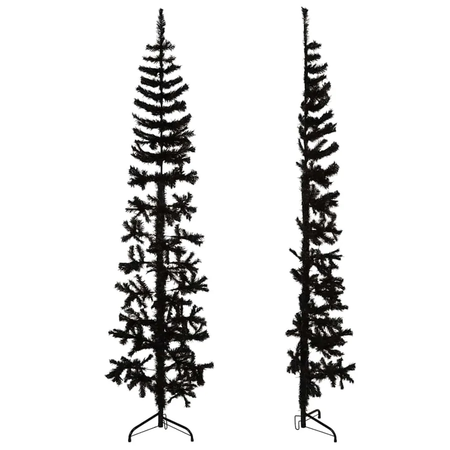 Demi sapin de Noël artificiel mince avec support Noir 180 cm - 4