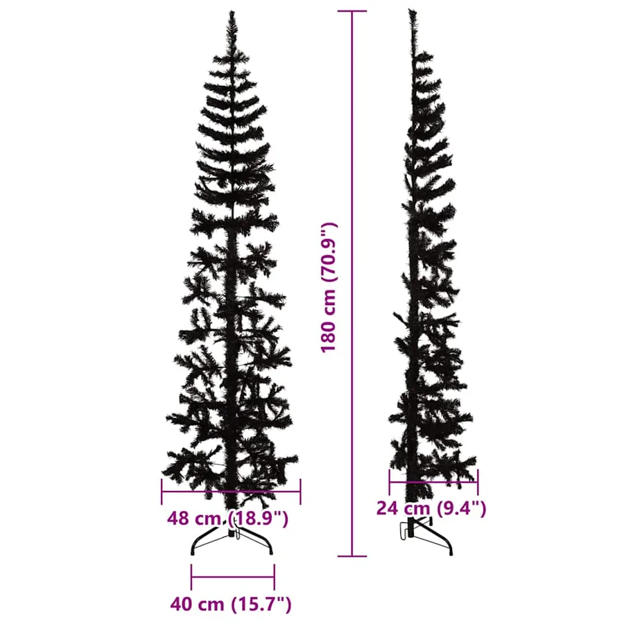 Demi sapin de Noël artificiel mince avec support Noir 180 cm - 8