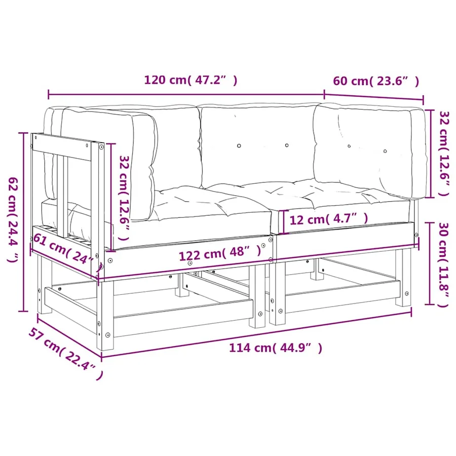 Canapés d'angle avec coussins 2 pcs noir bois de pin massif - 11