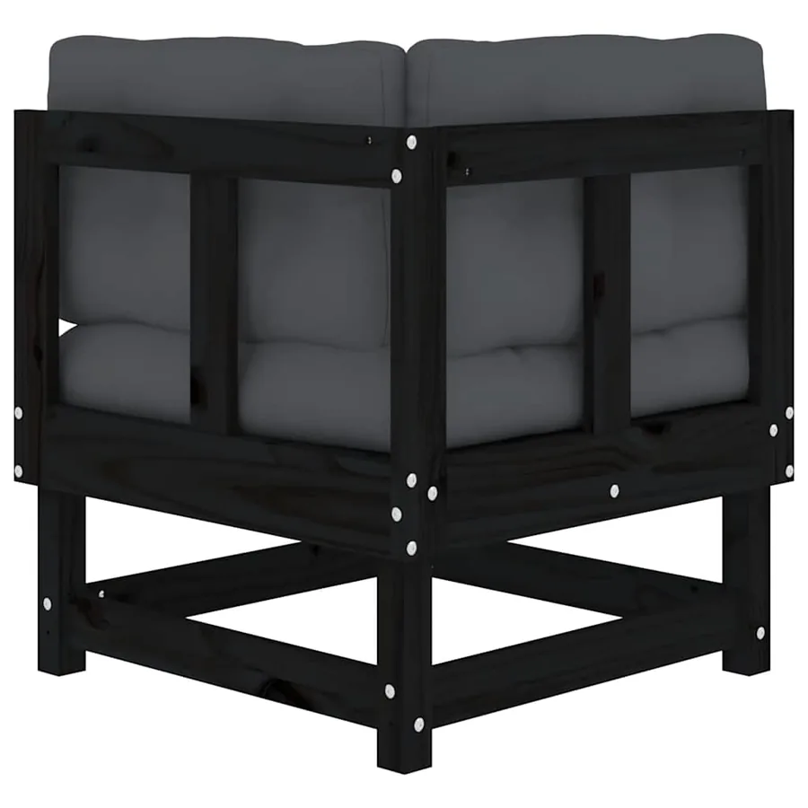 Canapés d'angle avec coussins 2 pcs noir bois de pin massif - 7