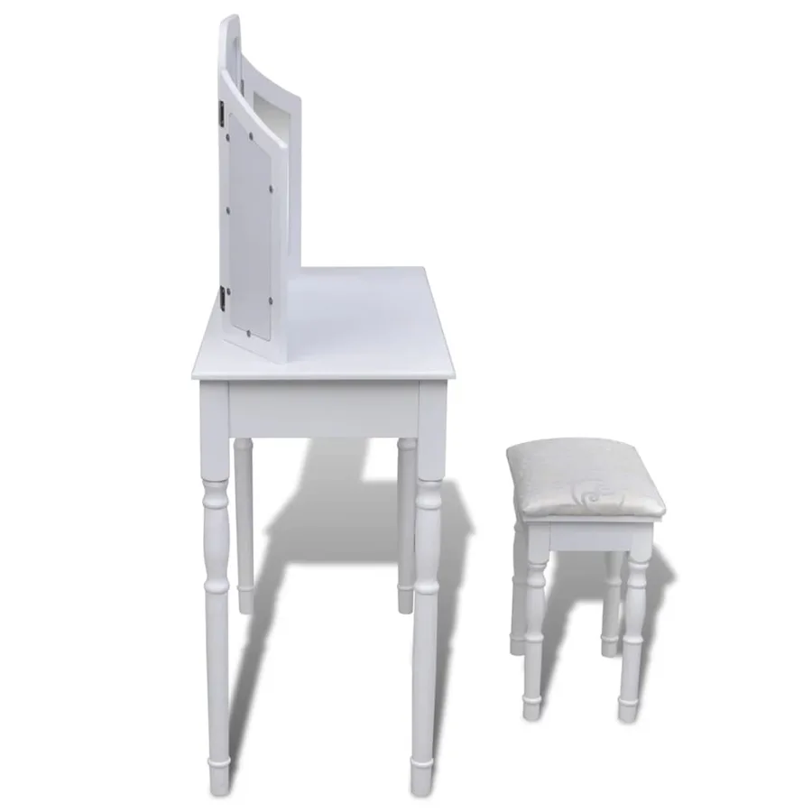 Coiffeuse avec miroir et tabouret 2 tiroirs Blanc - 4