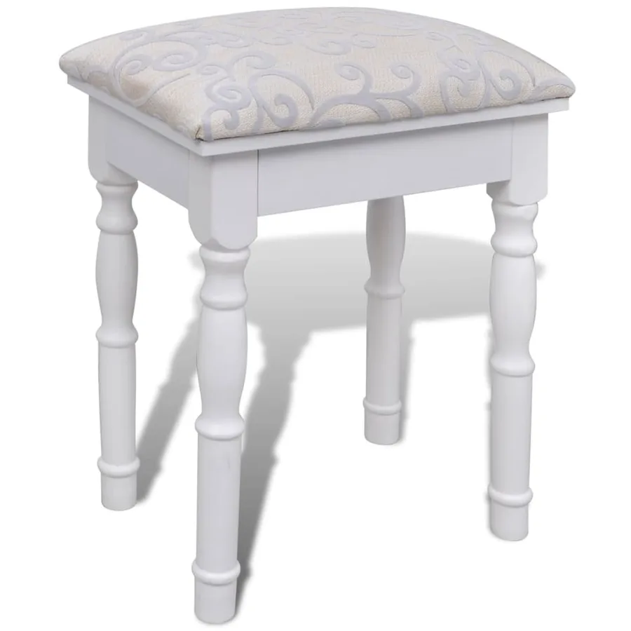 Coiffeuse avec miroir et tabouret 2 tiroirs Blanc - 7