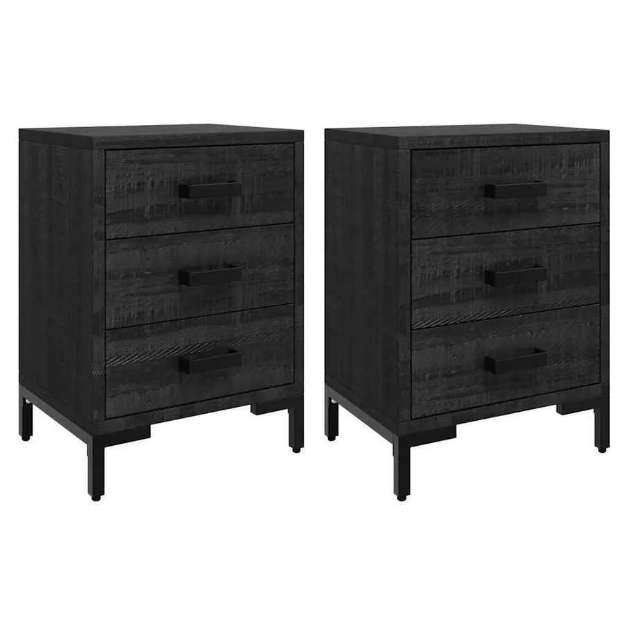 Tables de chevet 2 pcs Noir 40x30x55 cm Bois de pin massif - 2