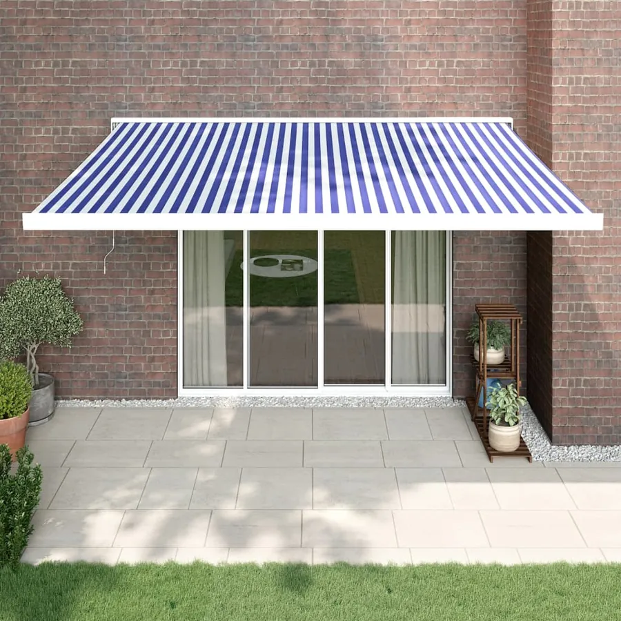 Auvent rétractable bleu et blanc 4x3 m tissu et aluminium