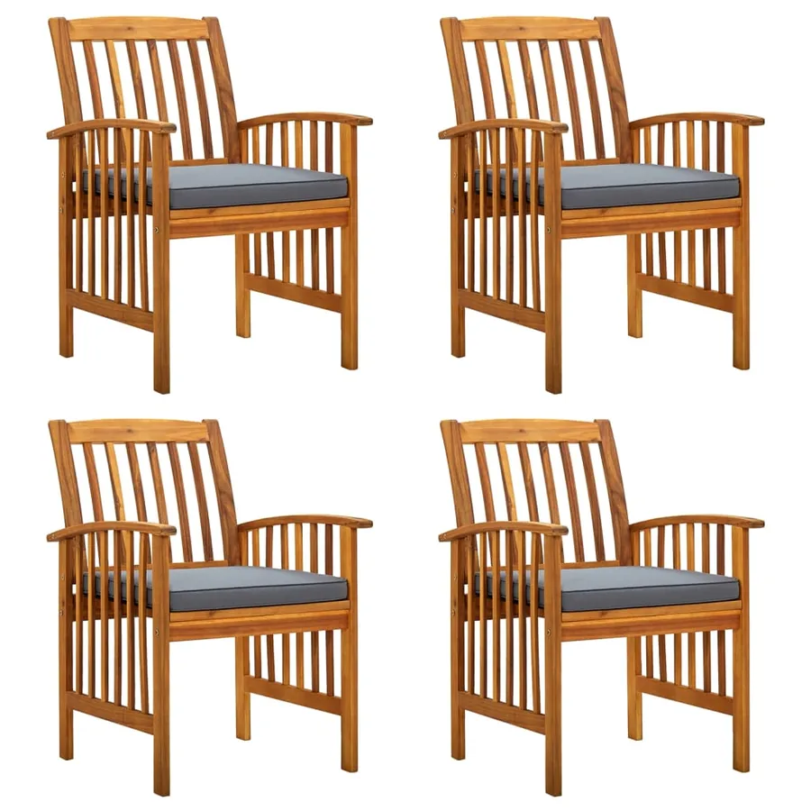 Ensemble de 4 chaises de jardin avec coussins en bois d'acacia massif