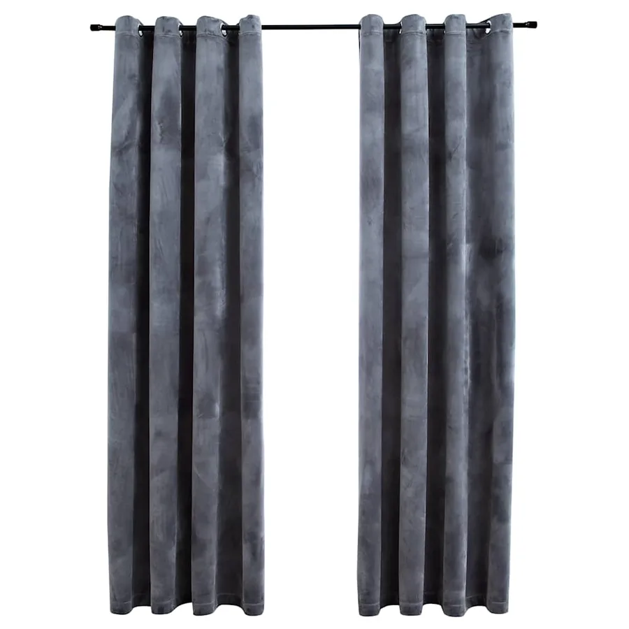 Rideaux occultants et anneaux 2pcs Velours Anthracite 140x225cm - 2