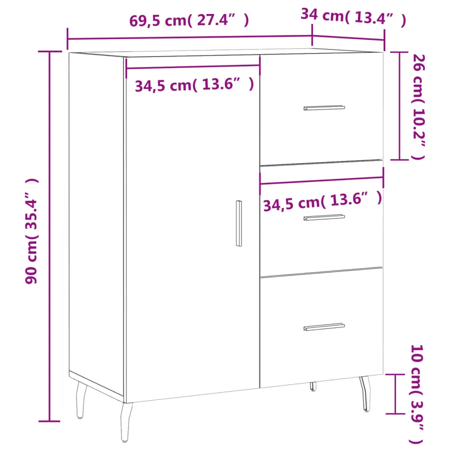 Buffet chêne fumé 69,5x34x90 cm bois d'ingénierie - 13