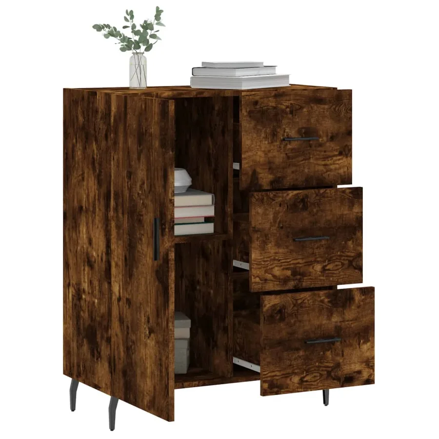 Buffet chêne fumé 69,5x34x90 cm bois d'ingénierie - 4