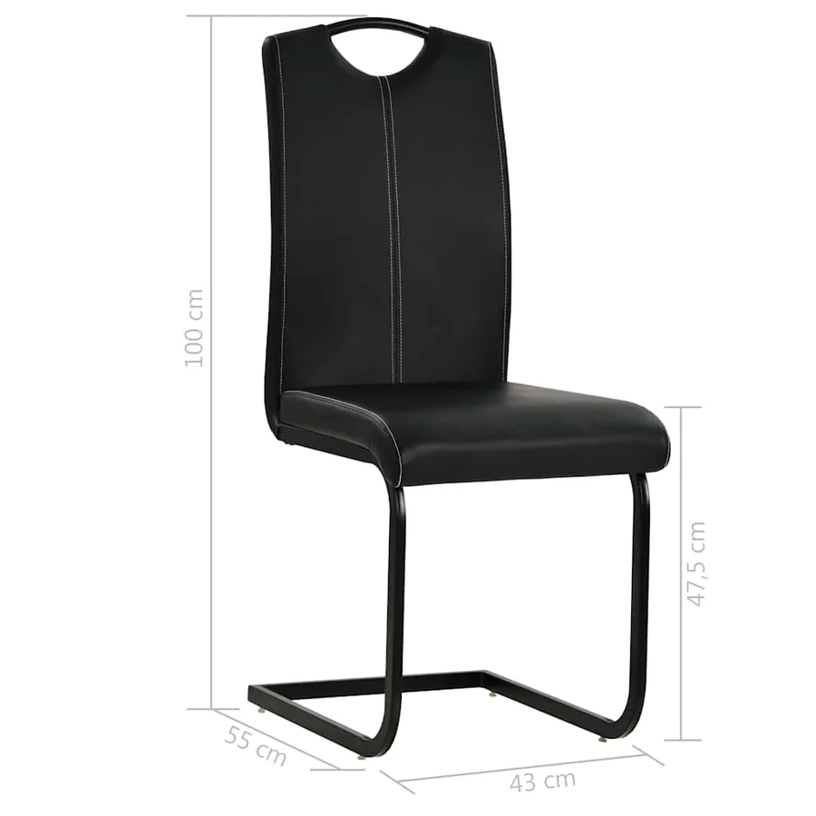 Chaises à manger cantilever lot de 4 noir similicuir - 8