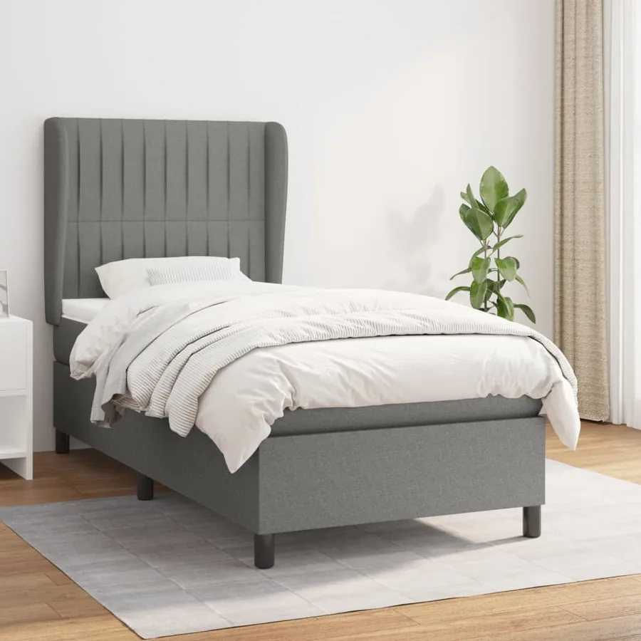 Sommier à lattes de lit avec matelas Gris foncé 100x200cm Tissu