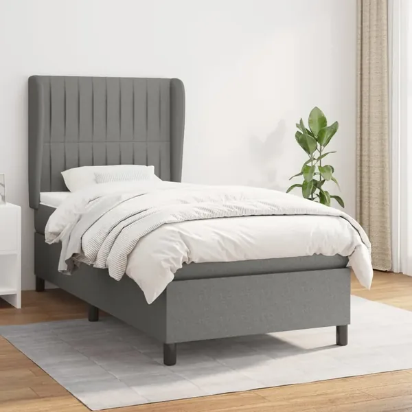 Sommier à lattes de lit avec matelas Gris foncé 100x200cm Tissu