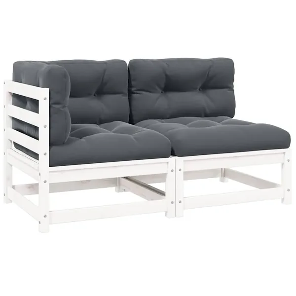 Salon de jardin 2 pcs avec coussins Blanc Bois de pin massif