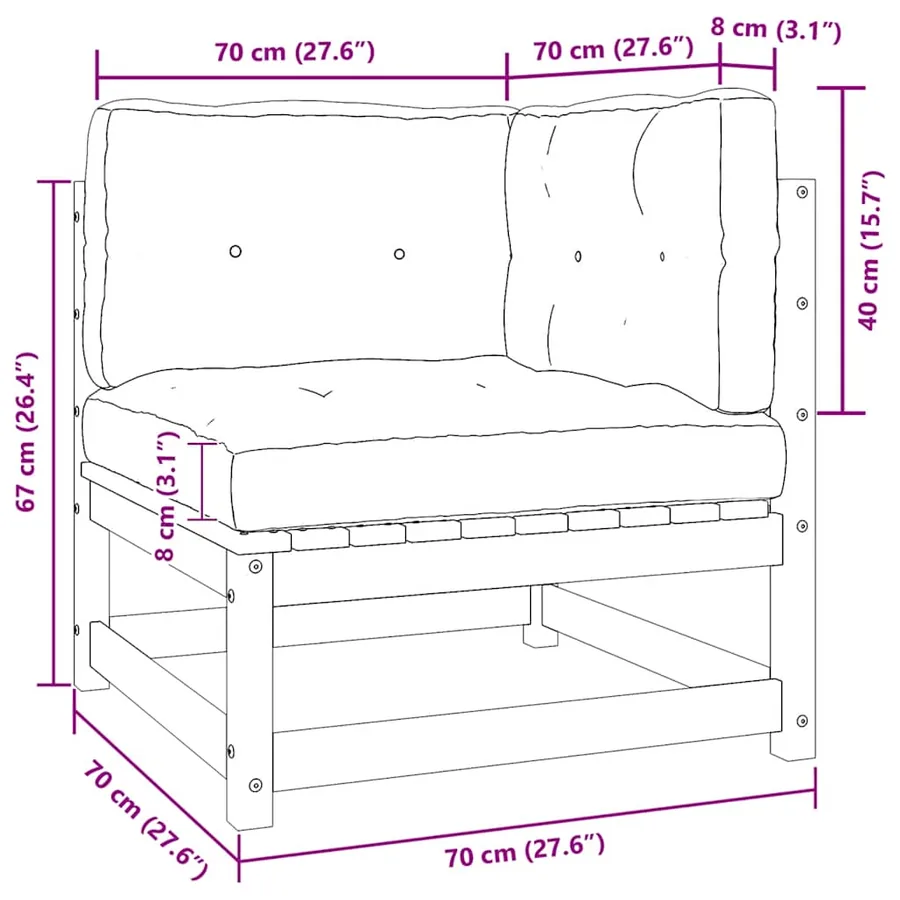 Salon de jardin 2 pcs avec coussins Blanc Bois de pin massif - 8