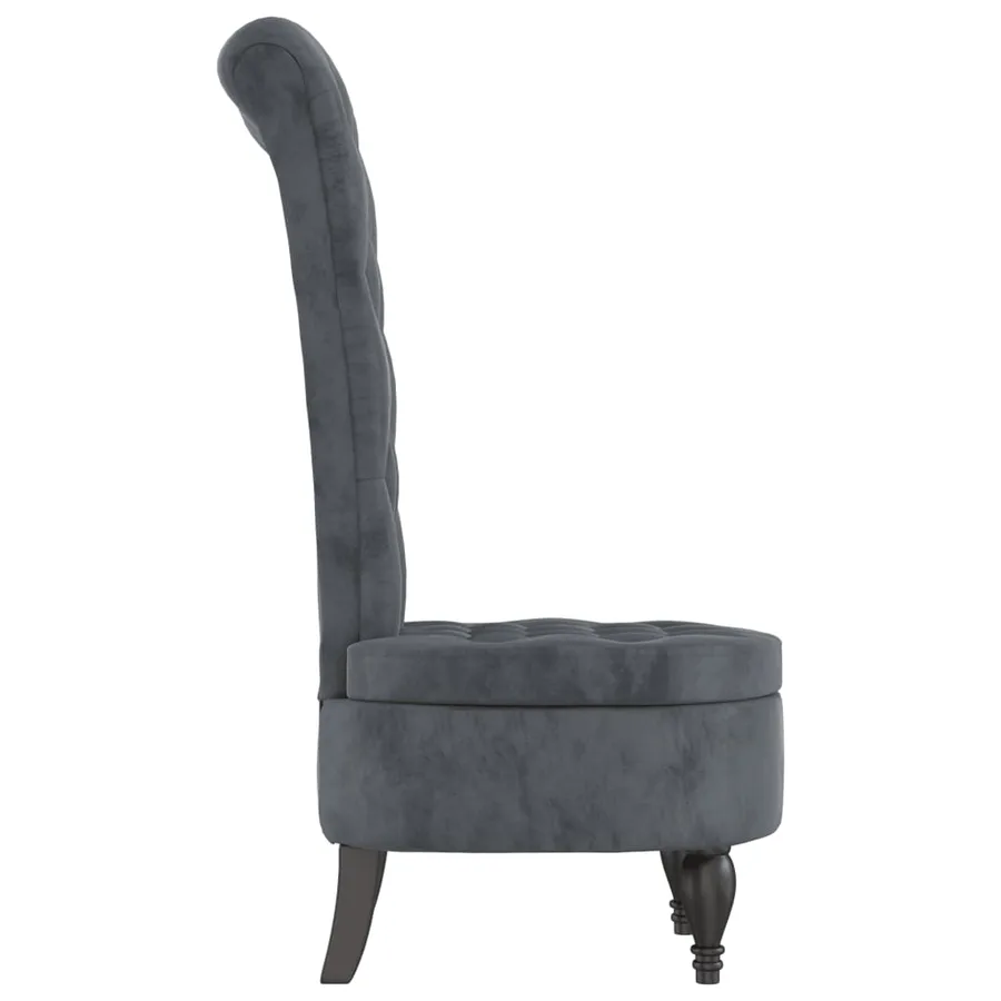 Chaise à dossier haut gris foncé velours conception de bouton - 4