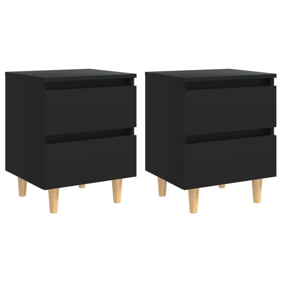 Tables de chevet avec pieds en pin 2 pcs Noir 40x35x50 cm - 2