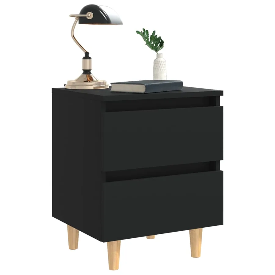 Tables de chevet avec pieds en pin 2 pcs Noir 40x35x50 cm - 7