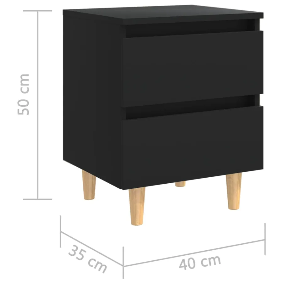 Tables de chevet avec pieds en pin 2 pcs Noir 40x35x50 cm - 8