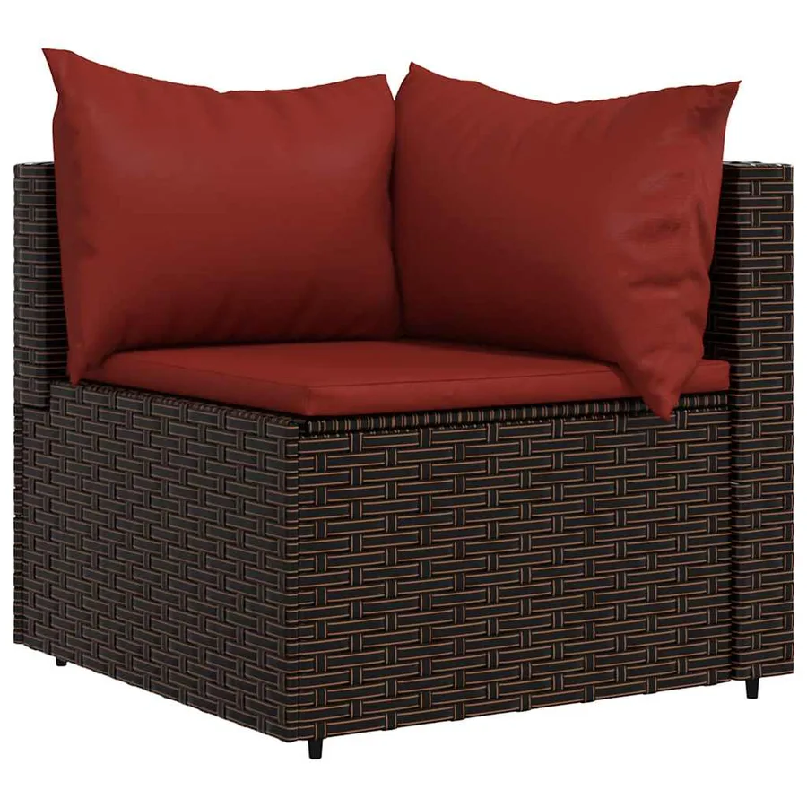 Canapé d'angle de jardin avec coussins marron résine tressée - 2