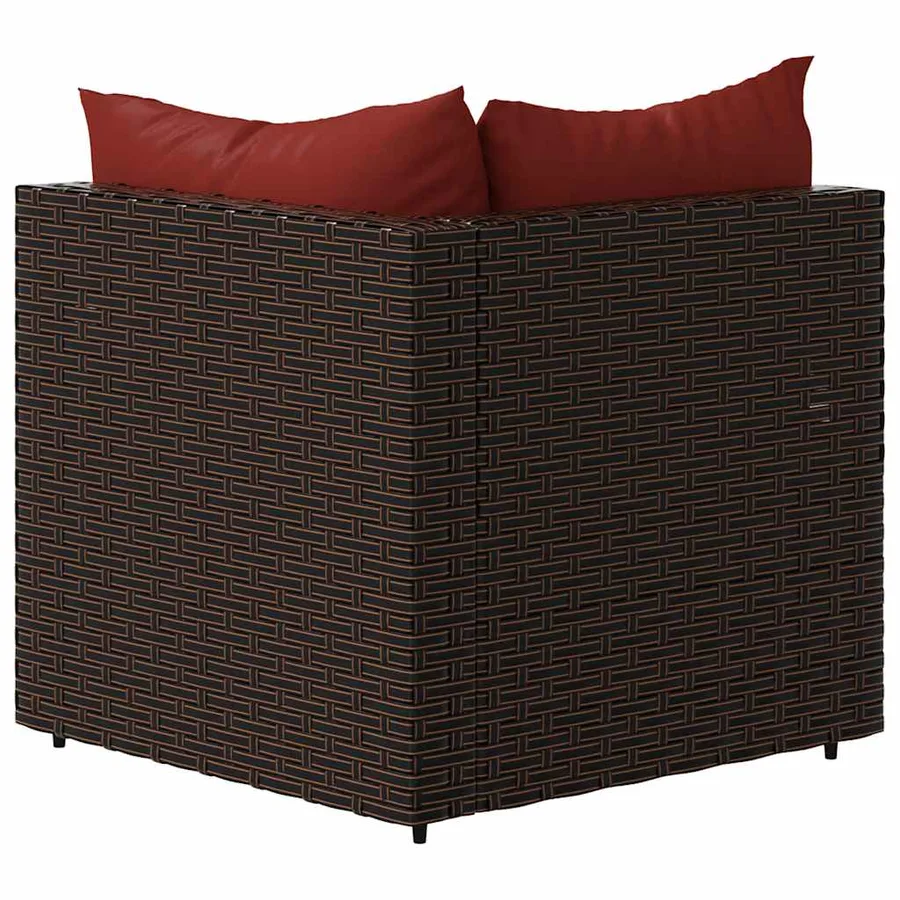 Canapé d'angle de jardin avec coussins marron résine tressée - 5