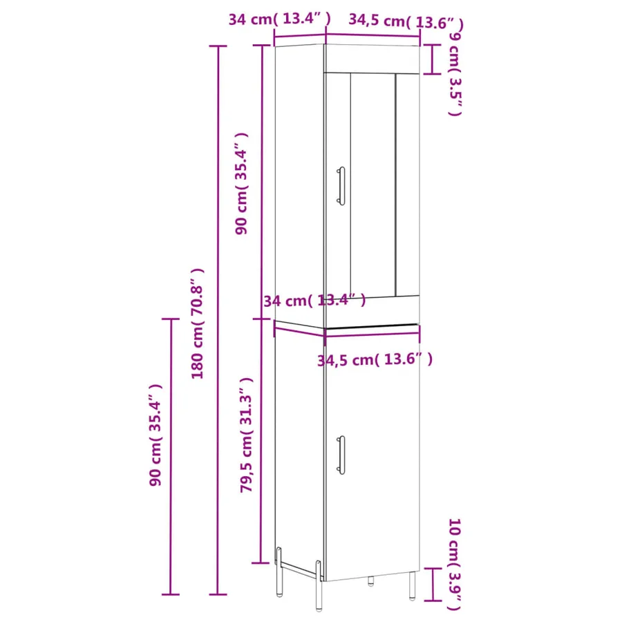 Buffet haut Sonoma gris 34,5x34x180 cm Bois d'ingénierie - 13