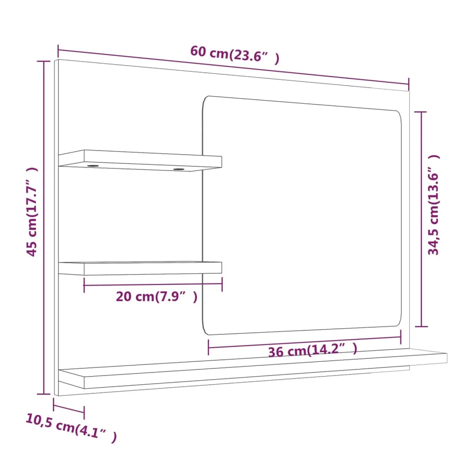 Miroir de bain Chêne fumé 60x10,5x45 cm Bois d'ingénierie - 8