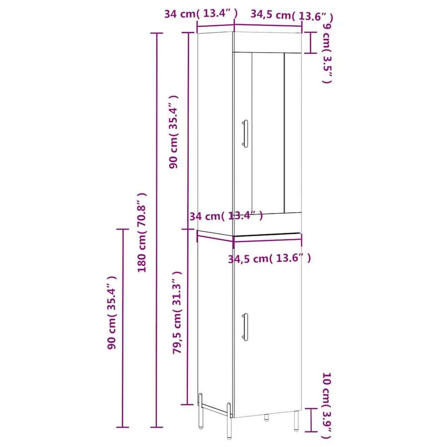 Buffet haut Gris béton 34,5x34x180 cm Bois d'ingénierie - 13