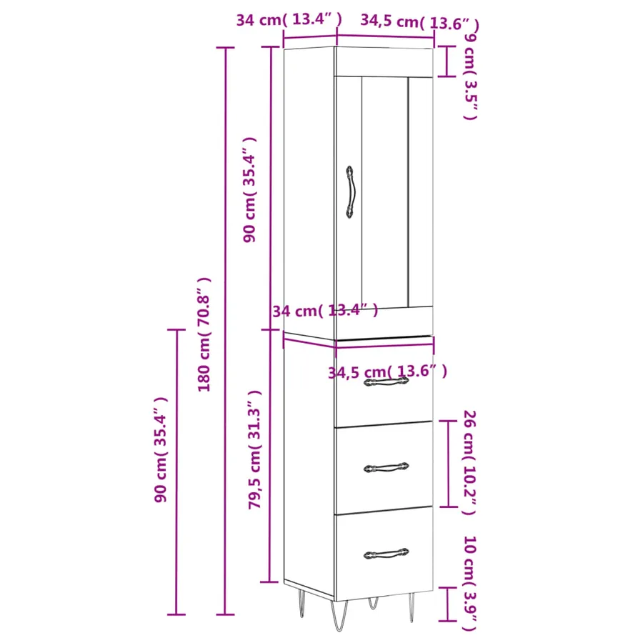 Buffet haut Chêne fumé 34,5x34x180 cm Bois d'ingénierie - 14