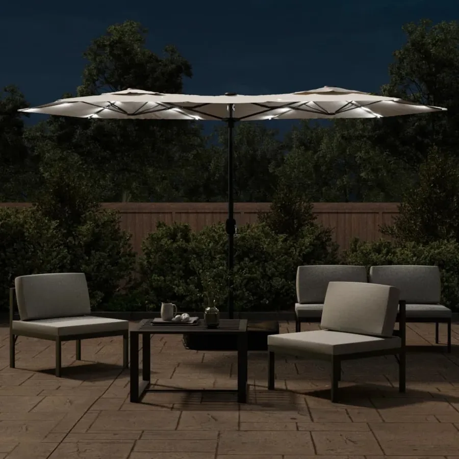 Parasol de jardin à double tête avec LED blanc sable 316x145 cm - 3