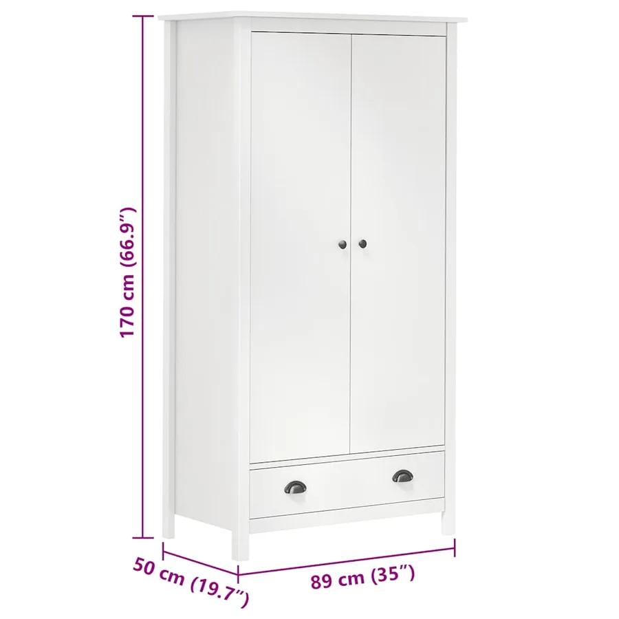 Garde-robe à 2 portes Hill Blanc 89x50x170cm Bois de pin solide - 9