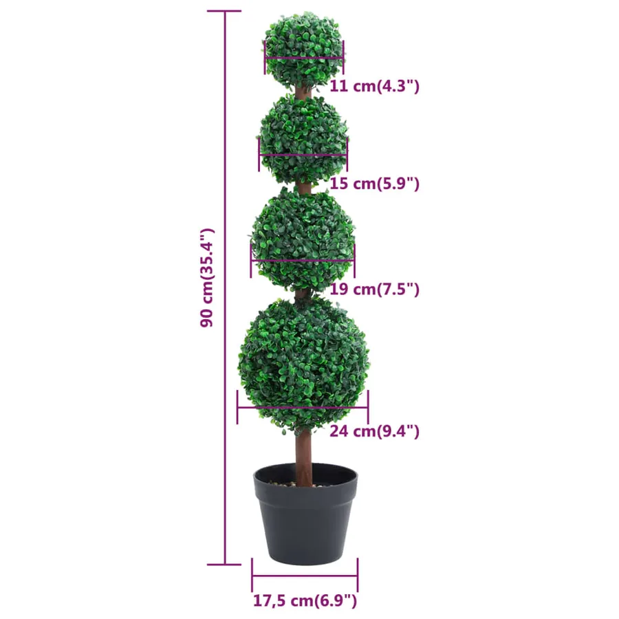 Plante de buis artificiel avec pot Forme de boule Vert 90 cm - 5