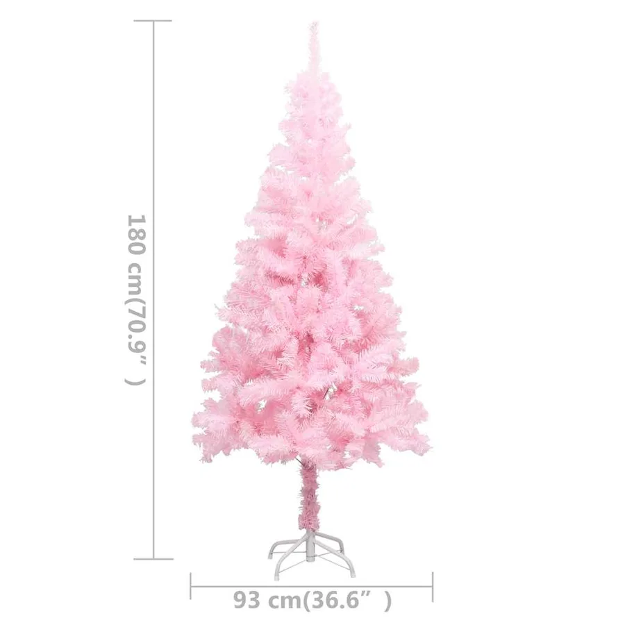 Arbre de Noël artificiel pré-éclairé et boules rose 180 cm PVC - 12