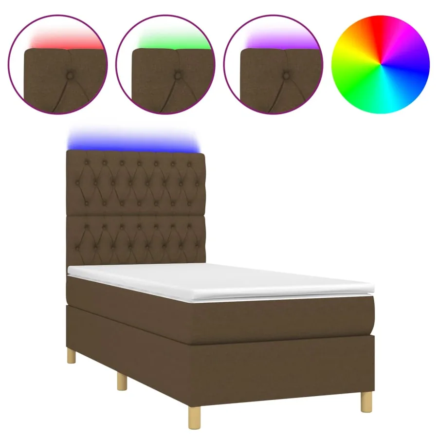 Sommier à lattes de lit matelas et LED Marron foncé 100x200 cm - 2