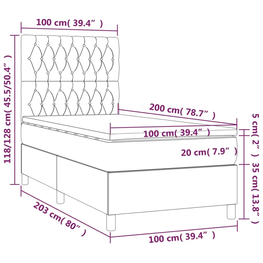 Sommier à lattes de lit matelas et LED Marron foncé 100x200 cm - 8