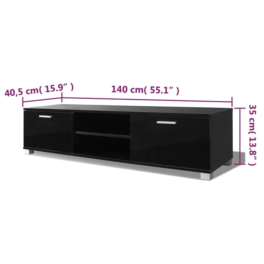 Meuble TV Noir brillant 140x40,5x35 cm - 5