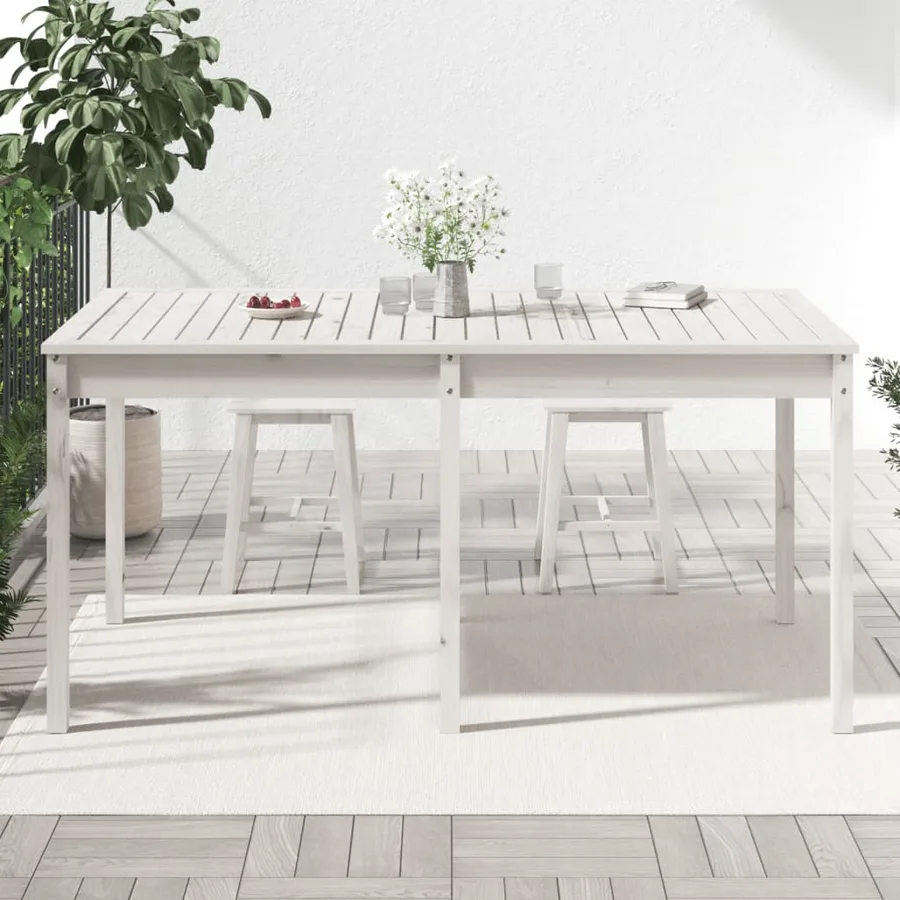 Table de jardin blanc 159,5x82,5x76 cm bois massif de pin - 3