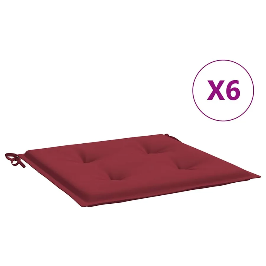 Coussins de chaise de jardin lot de 6 rouge bordeaux 40x40x4 cm - 2