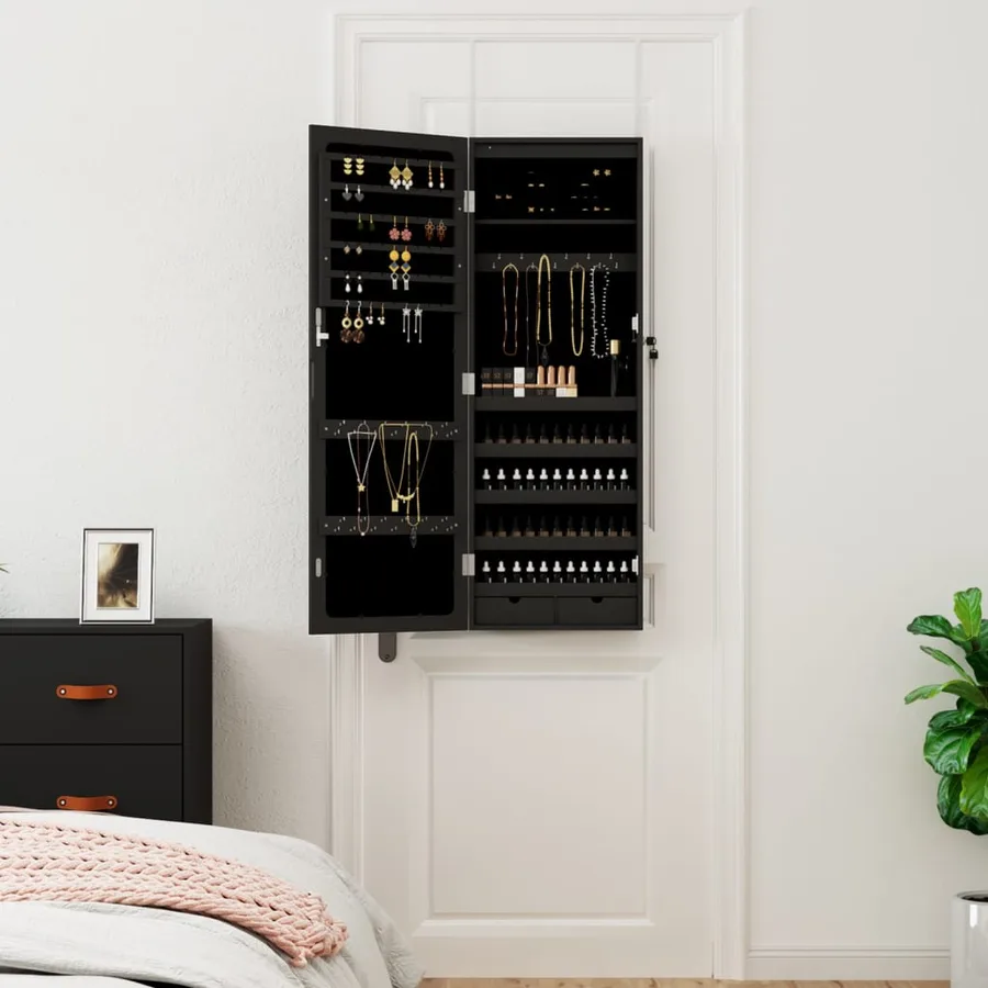Armoire à bijoux avec miroir et éclairage LED mural noir - 3