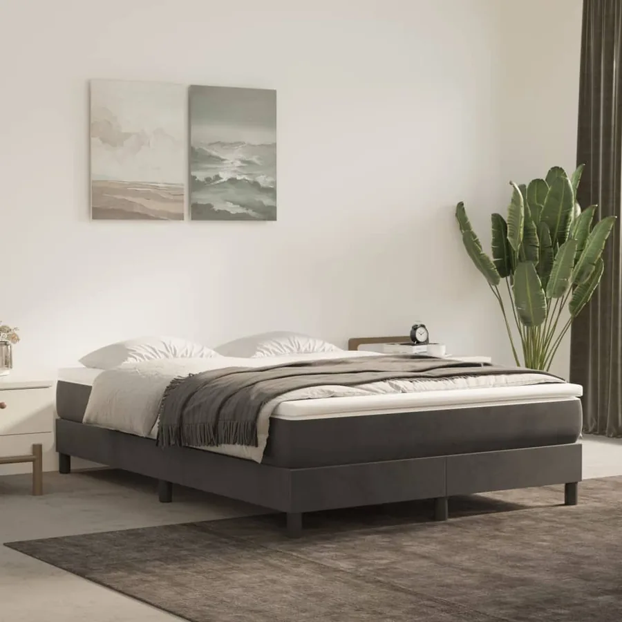 Sommier à lattes de lit et matelas Gris foncé 140x200cm Velours
