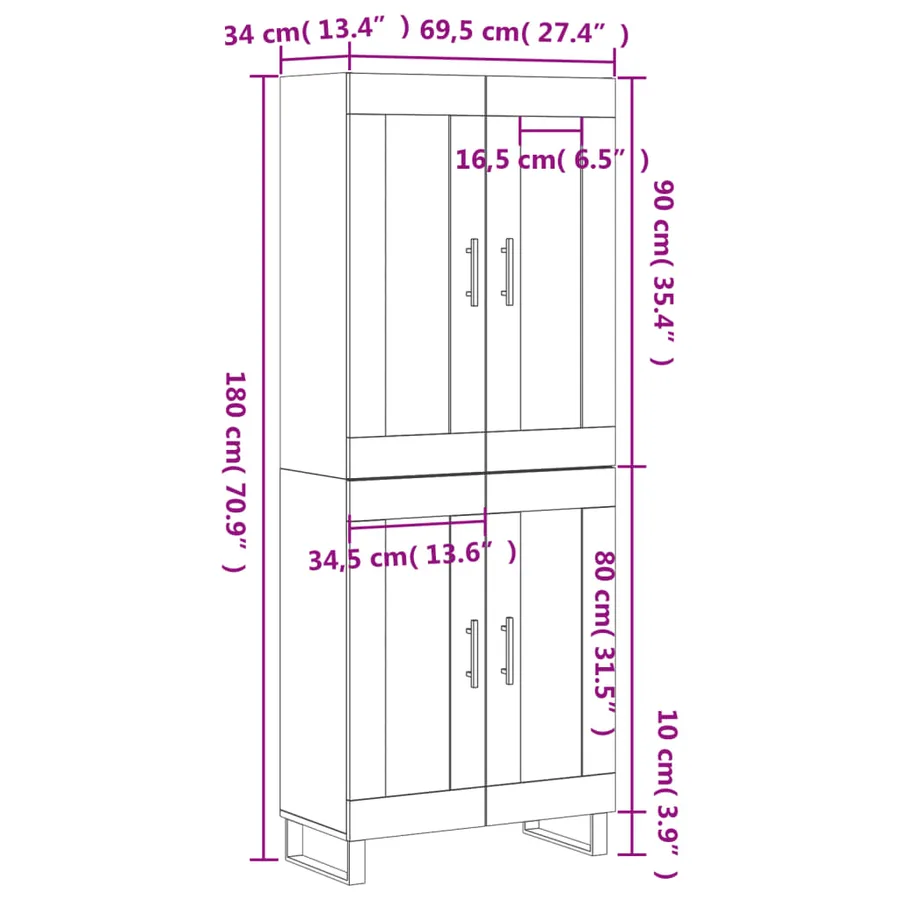 Buffet haut Chêne fumé 69,5x34x180 cm Bois d'ingénierie - 13