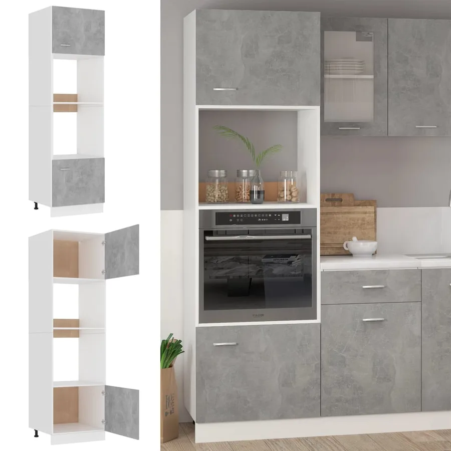Armoire à micro-ondes Gris béton 60x57x207 cm Bois d’ingénierie - 2