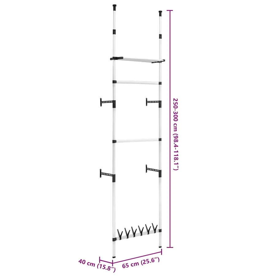 Système de garde-robe télescopique barres et étagère Aluminium - 10