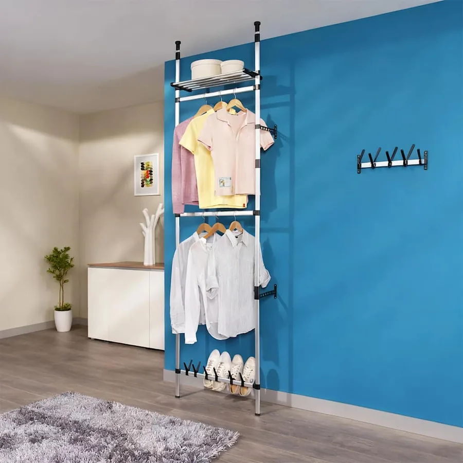 Système de garde-robe télescopique barres et étagère Aluminium - 5