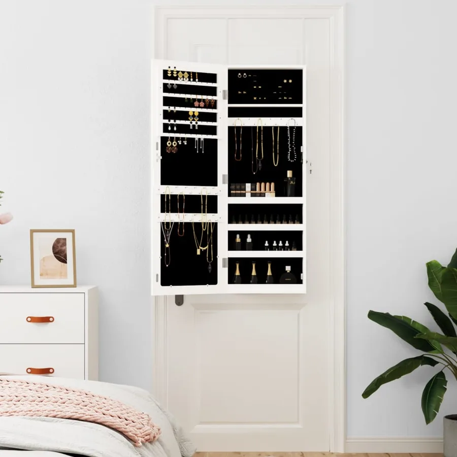 Armoire à bijoux avec miroir murale blanc 37,5x10x106 cm - 3