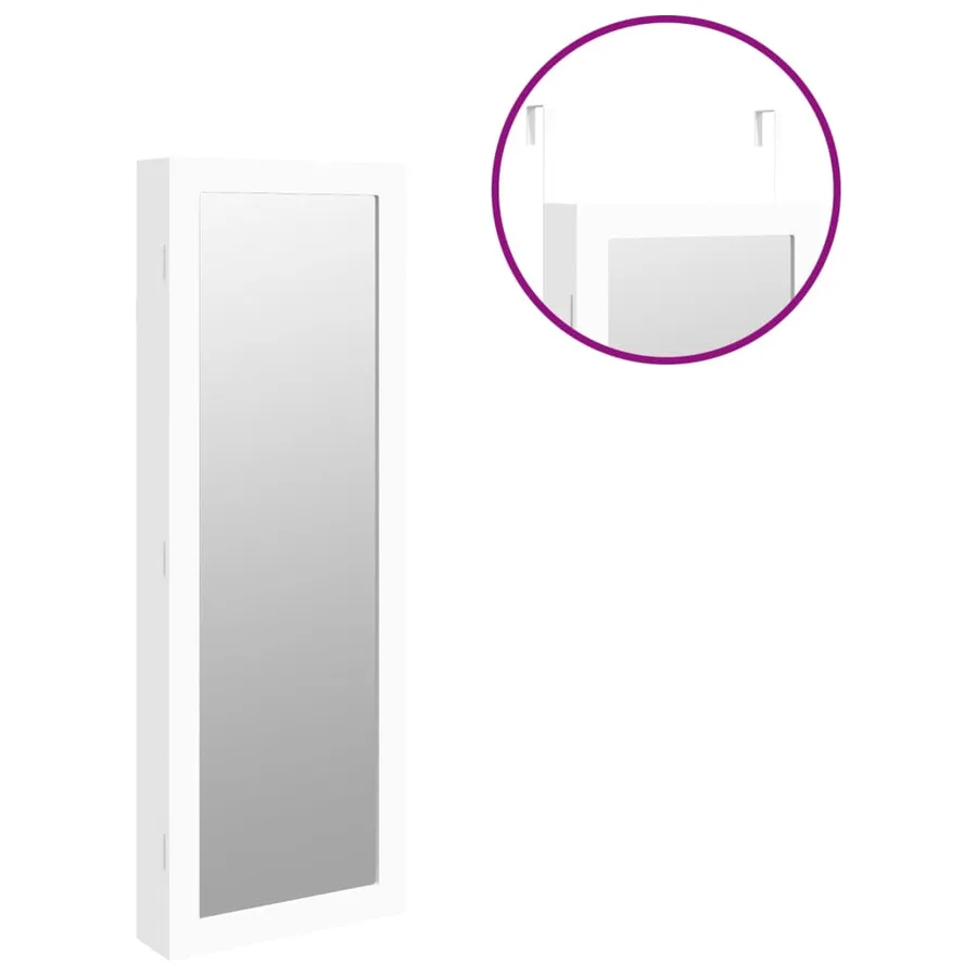 Armoire à bijoux avec miroir murale blanc 37,5x10x106 cm - 9