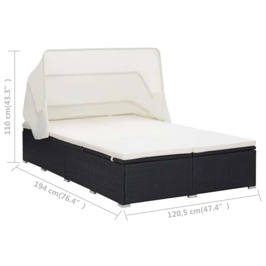 Transat à 2 places avec coussin Résine tressée Noir - 8