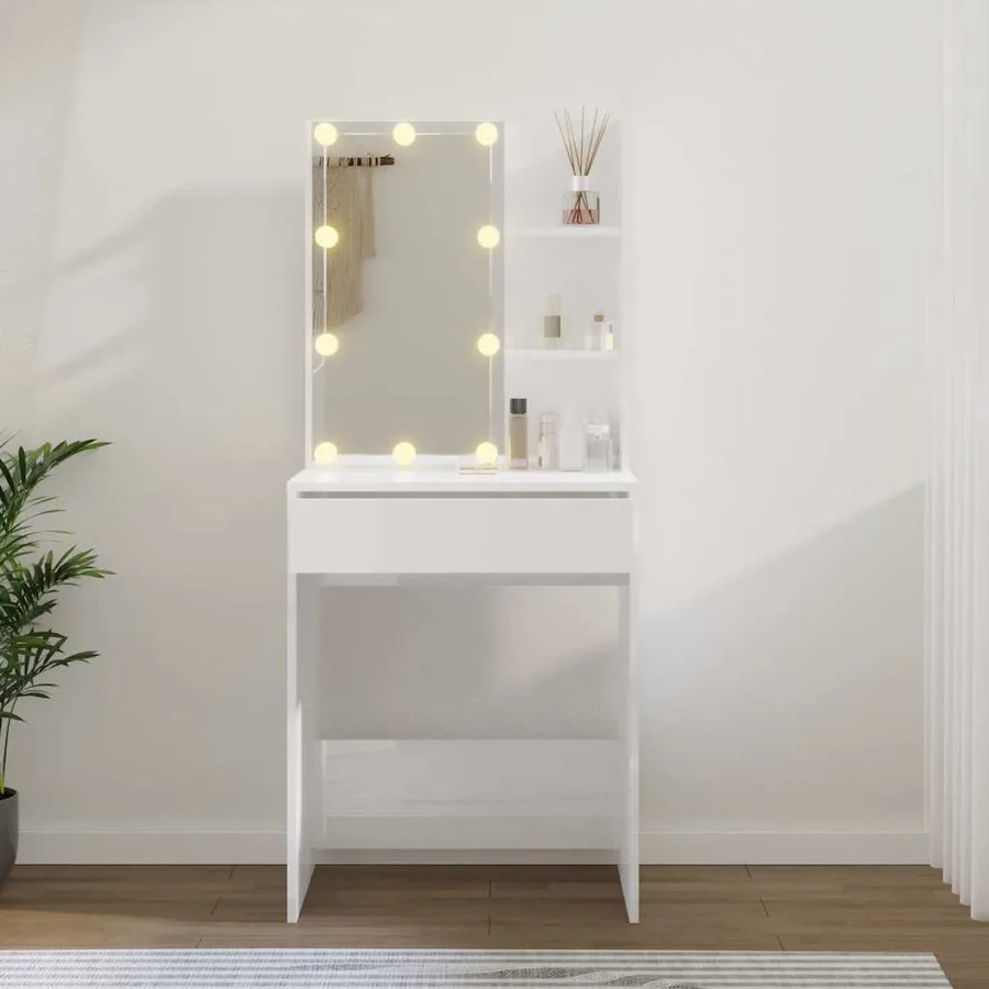 Coiffeuse avec LED Blanc brillant 60x40x140 cm - 14