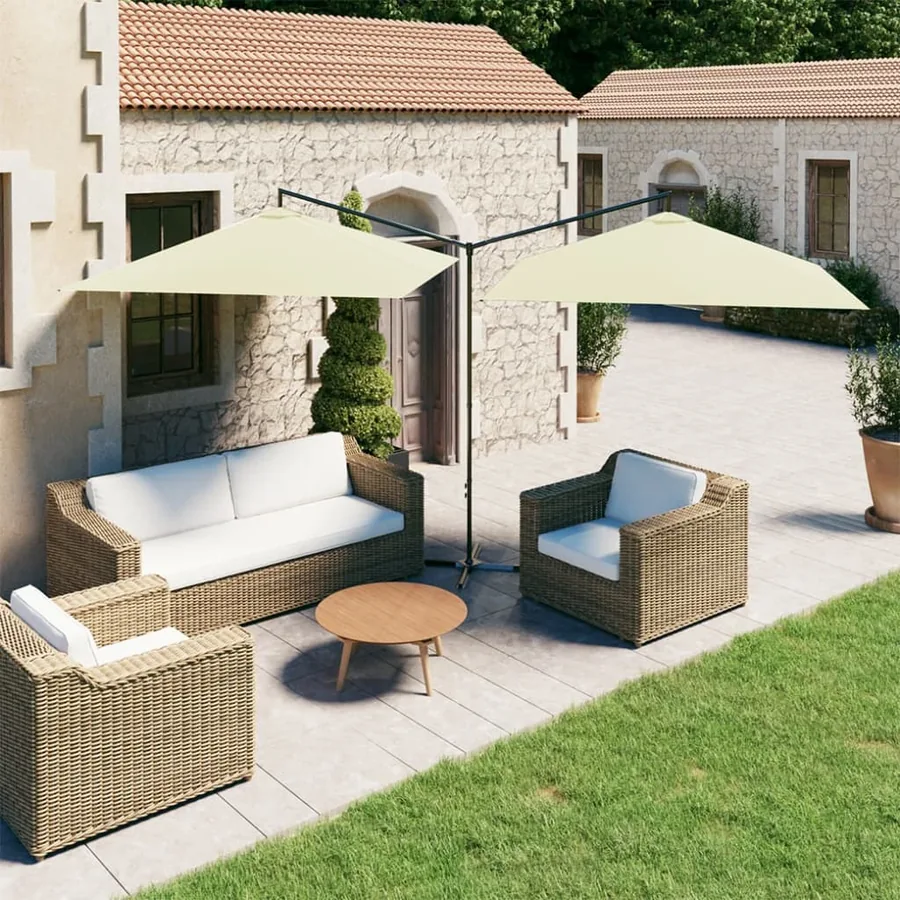 Parasol de jardin double avec mât en acier Sable 600x300 cm